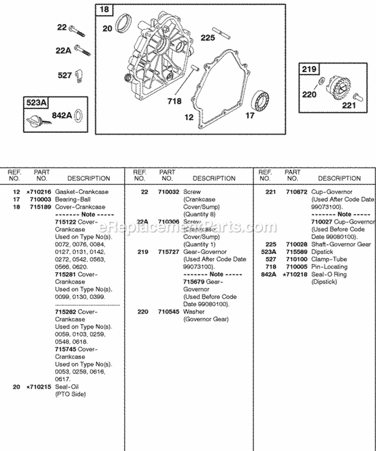 Crankcase Cover Lubrication Diagram and Parts List for 187432-0110-E1  Briggs and Stratton Engine